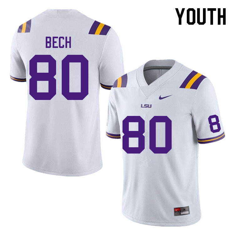 Youth #80 Jack Bech LSU Tigers College Football Jerseys Sale-White - Click Image to Close